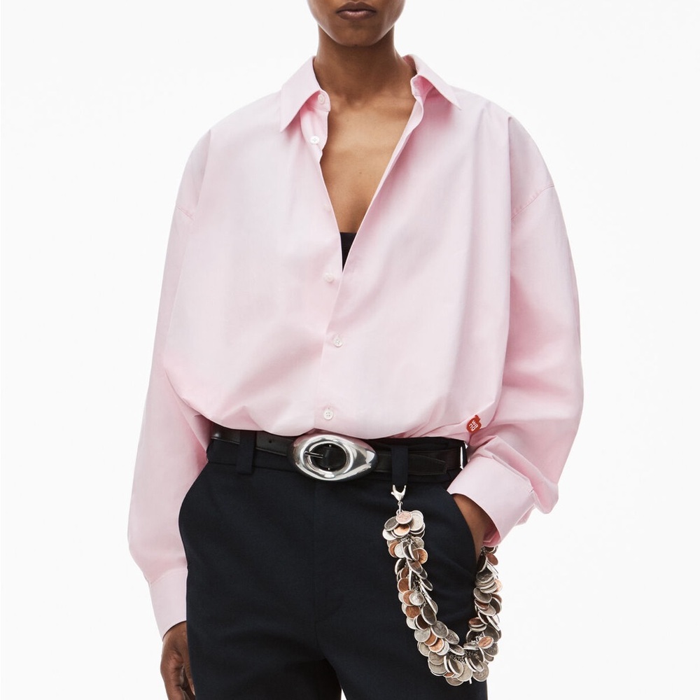 Alexander Wang  T button up long sleeve boyfriend shirt in cotton with logo